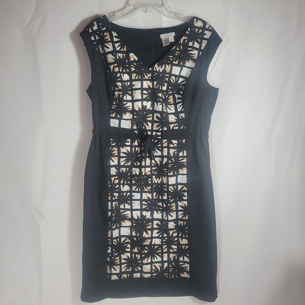 NY&C Black White Geometric Abstract Print Sleeveless Drawstring Sheath Dress 16